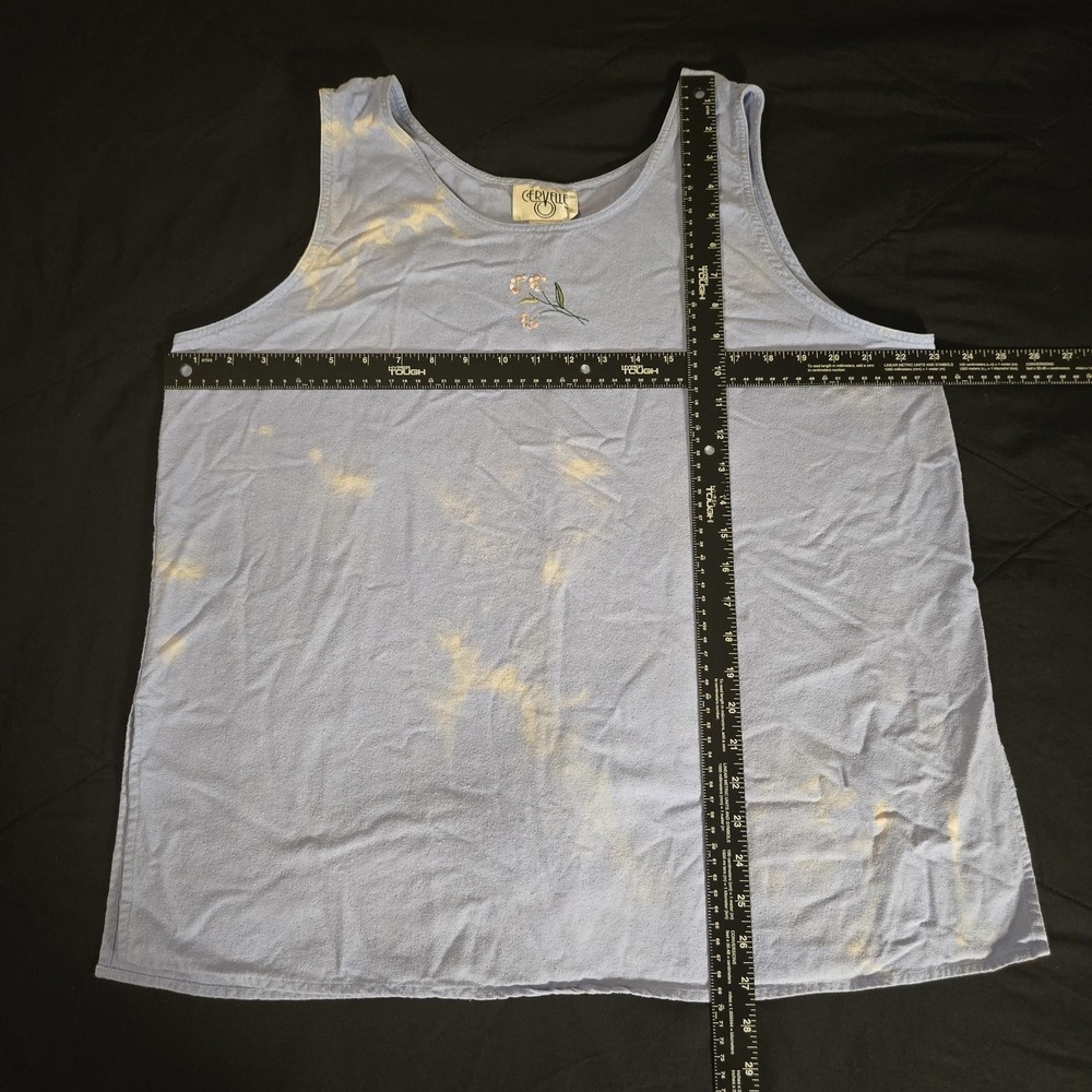 Cervelle Tank Top Womens 1X Blue White 100% Silk‎ Embroidered Floral Scoop Neck - Picture 2 of 8
